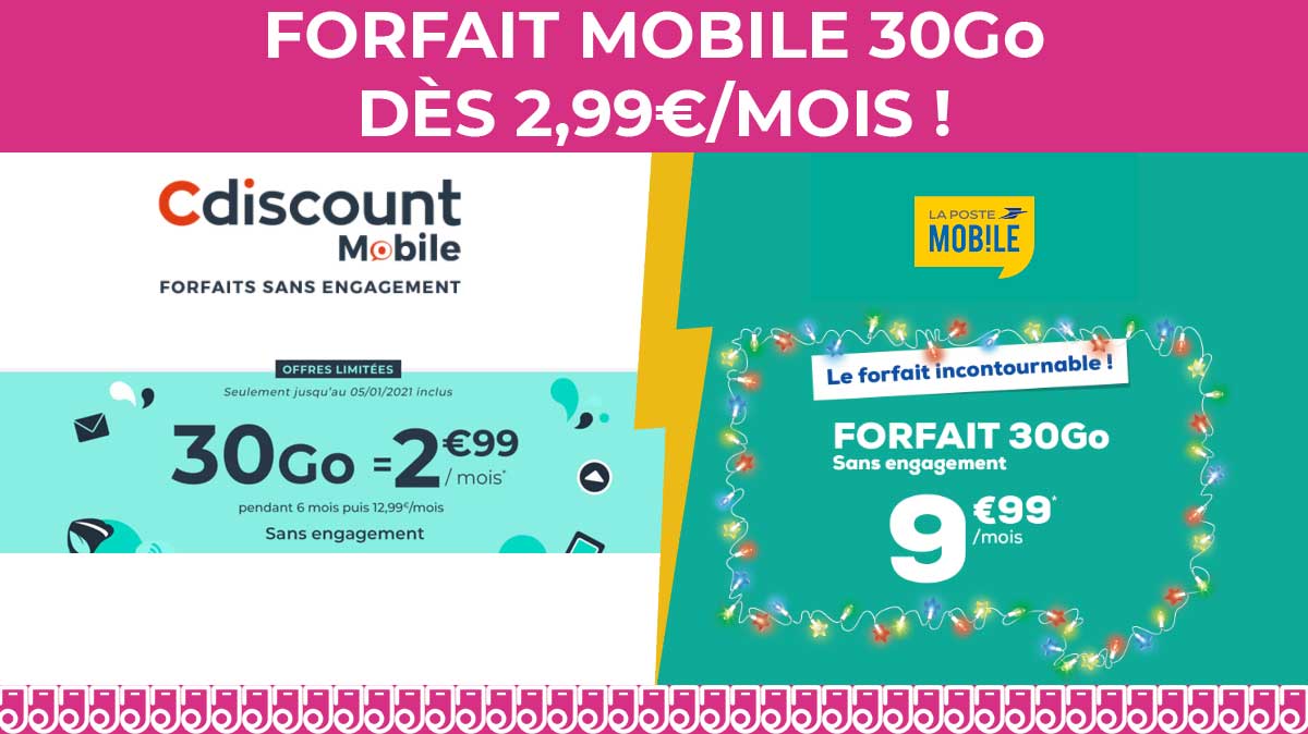 Forfait mobile 30Go en promotion chez La Poste Mobile et Cdiscount Mobile