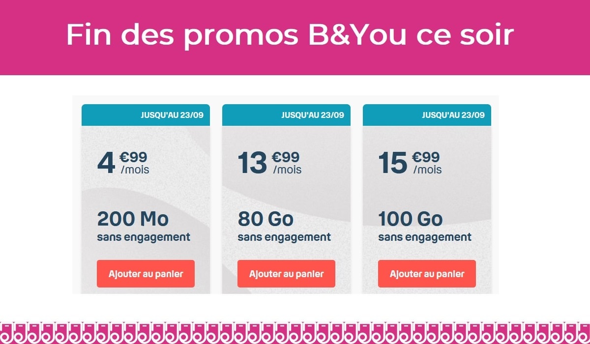Forfait mobile à 4.99€ : fin des promos B&You ce soir !