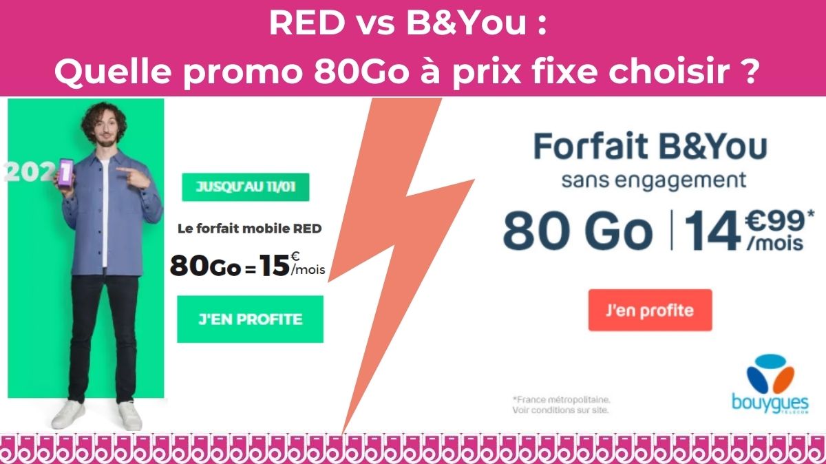 Forfait mobile : Quelle promo 80Go à 15 euros sans condition de durée choisir, RED ou B&You ?