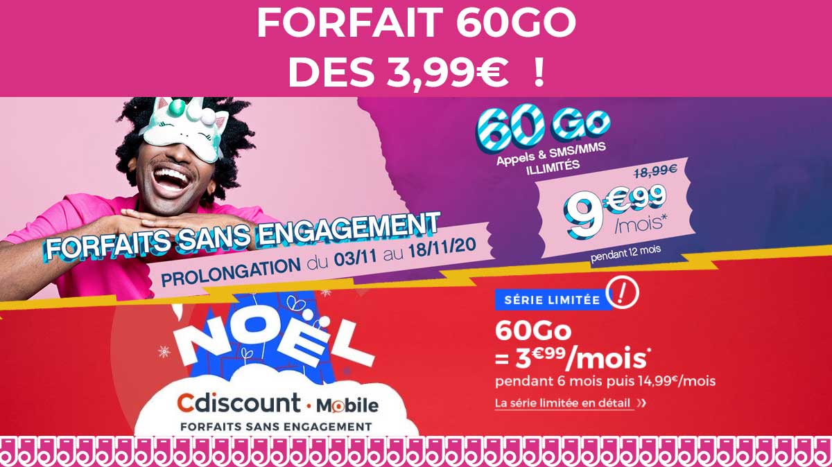 Forfait mobile  avec 60Go de 4G : deux promos dès 3,99€/mois !