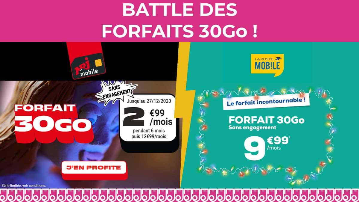 Forfait mobile : quelle promo 30Go choisir entre l'offre de la Poste Mobile et l'offre de NRJ Mobile ?