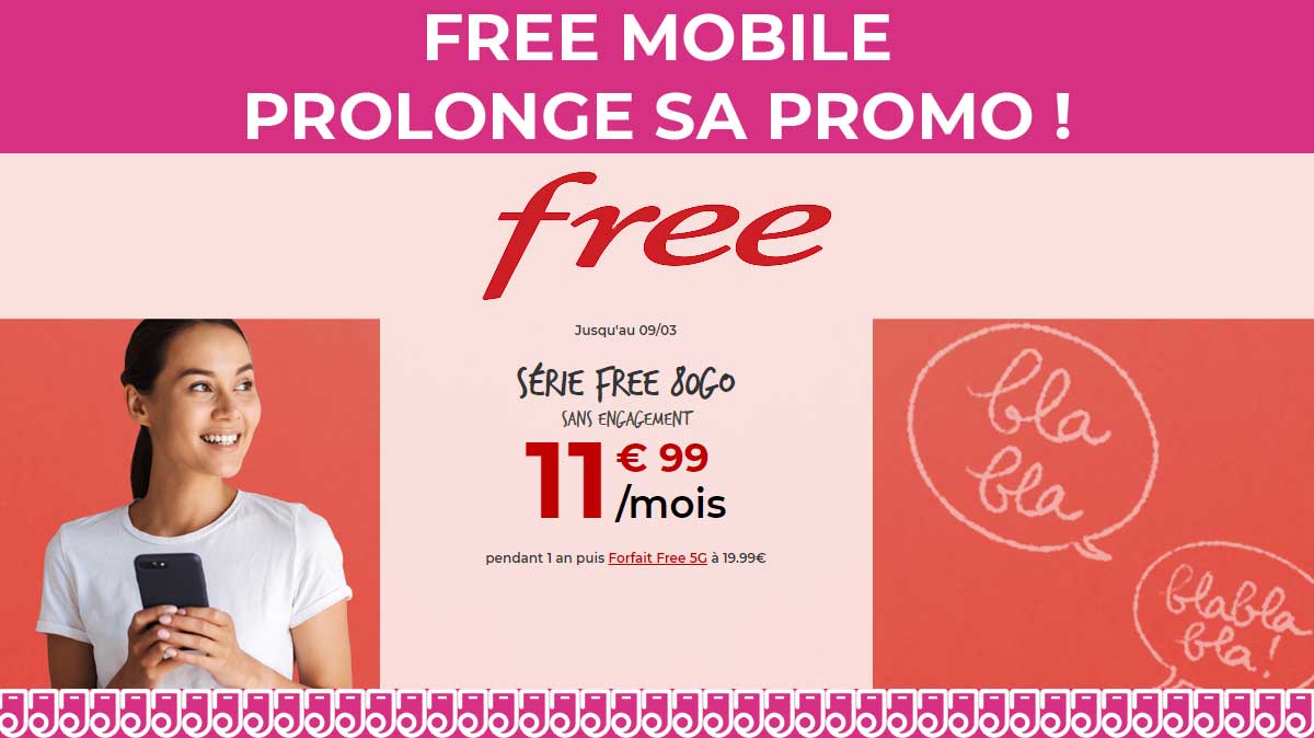 Free mobile prolonge la promotion sur son forfait mobile 80Go jusqu'au 9 mars 2021 !