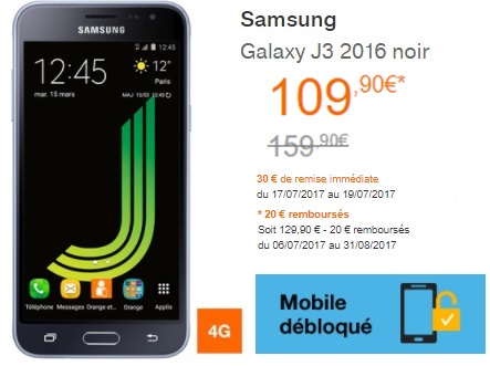Dernière chance : le Samsung Galaxy J3 à 110 euros sans abonnement chez Orange