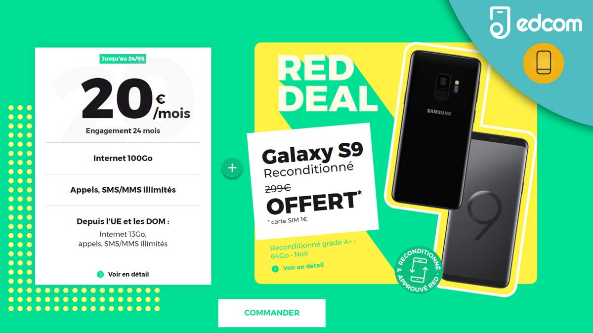 Le Samsung Galaxy S9 offert avec le forfait mobile 100Go à 20€ de RED by SFR