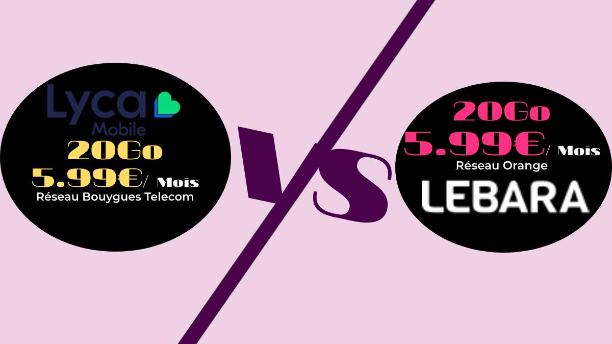 Le match des forfaits mobiles 20Go à seulement 5,99 € : Lebara Mobile sur le réseau Orange vs Lyca Mobile sur le réseau Bouygues Telecom !