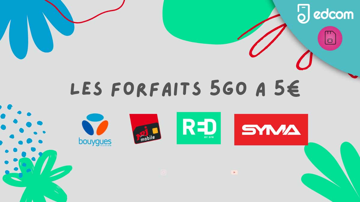 Les forfaits 5Go à 5€ : NRJ Mobile, Syma, RED by SFR et B&You