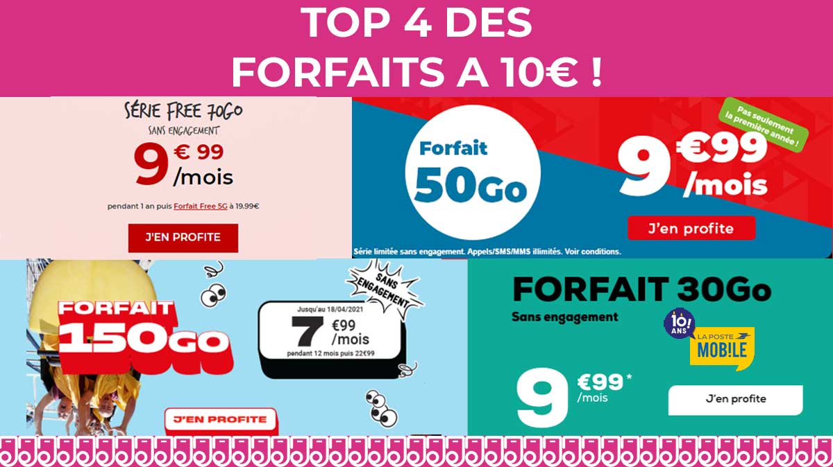 Les meilleurs forfaits mobiles à 10€ par mois du moment !