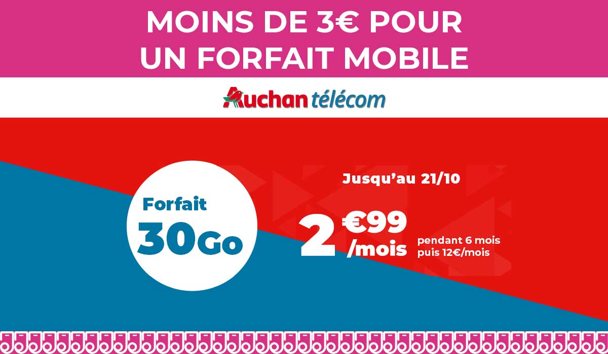 Moins de 3€ pour un forfait mobile grâce à Auchan Télécom !