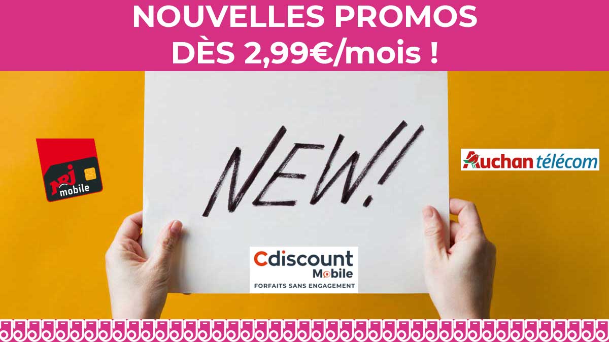 NOUVEAU : quatre forfaits mobiles sont en promo chez Auchan, NRJ et Cdiscount dès 2,99€/mois !