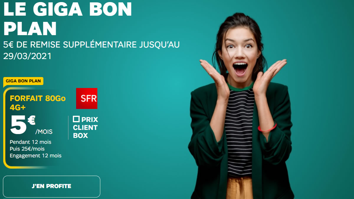 Ne passez pas à côté du Giga Bon Plan SFR 80Go à 5€ !