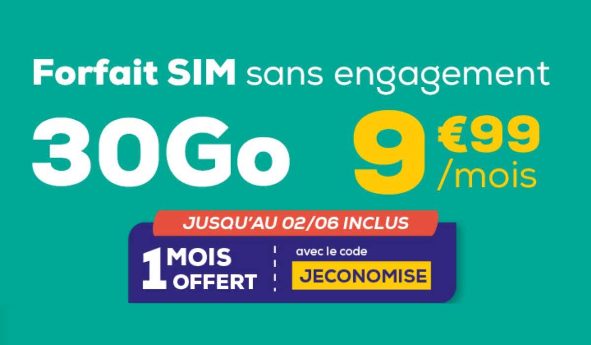 Forfait mobile 30 Go à moins de 10€ + 1 mois d'abonnement offert!
