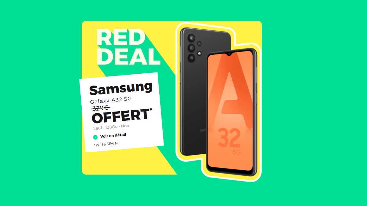 Nouveau deal Samsung A32 5G offert avec un forfait pas cher 100 Go chez RED by SFR