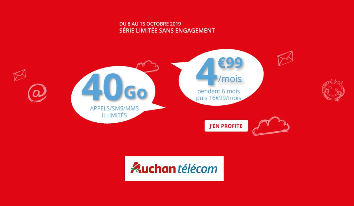 Nouveauté : Une superbe promo forfait mobile Auchan 40Go à 4,99€ vient de débarquer !