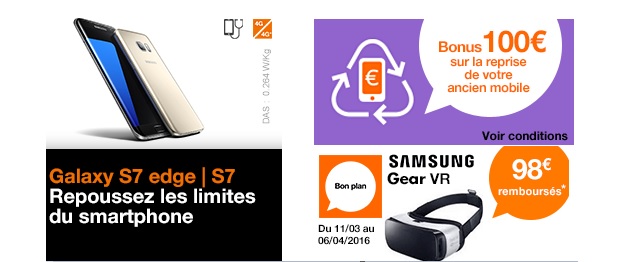 Orange : 100€ de bonus pour l'achat de votre Samsung Galaxy S7