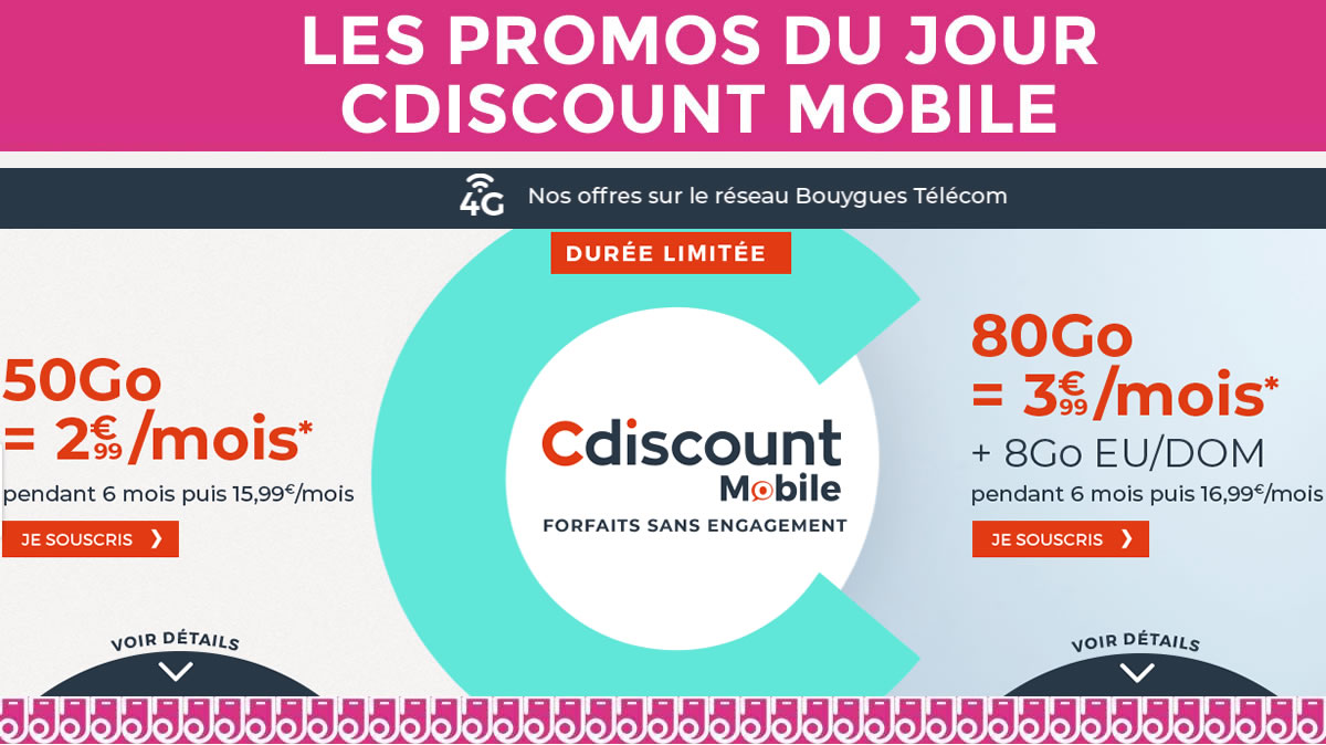 PRIX MONSTRES ! Nouveaux forfaits Cdiscount Mobile 50 et 80Go dès 2,99€