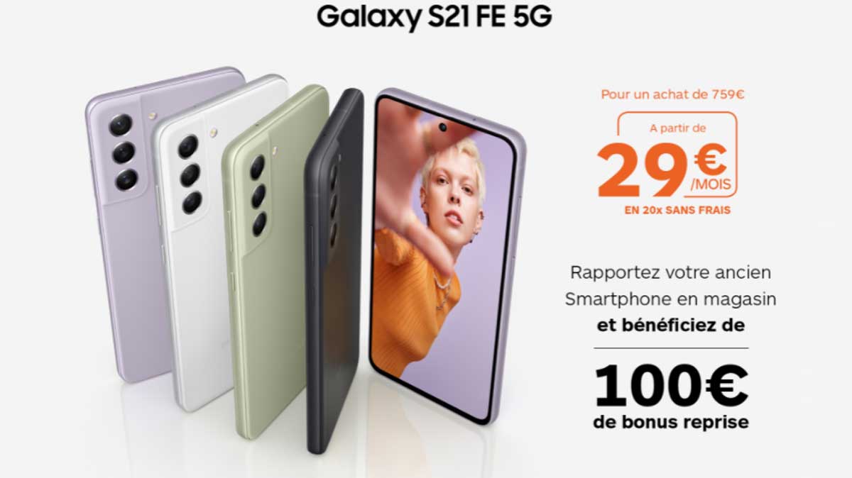 Payez le Samsung Galaxy S21 FE en 20 fois sans frais et profitez d'un bonus reprise de 100€