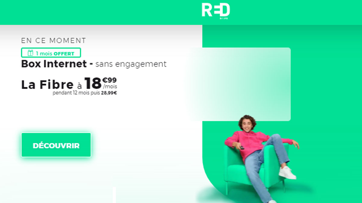 Promo : la Fibre chez RED by SFR à seulement 18,99 € par mois avec un mois offert !