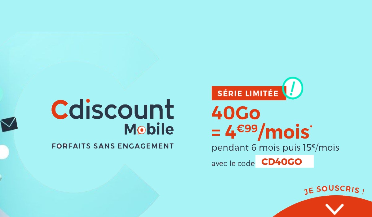 STOP affaire ! 10€ de remise sur le forfait mobile 40Go de Cdiscount