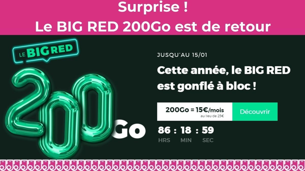 Surprise ! Le retour du forfait mobile BIG RED 200Go à 15€