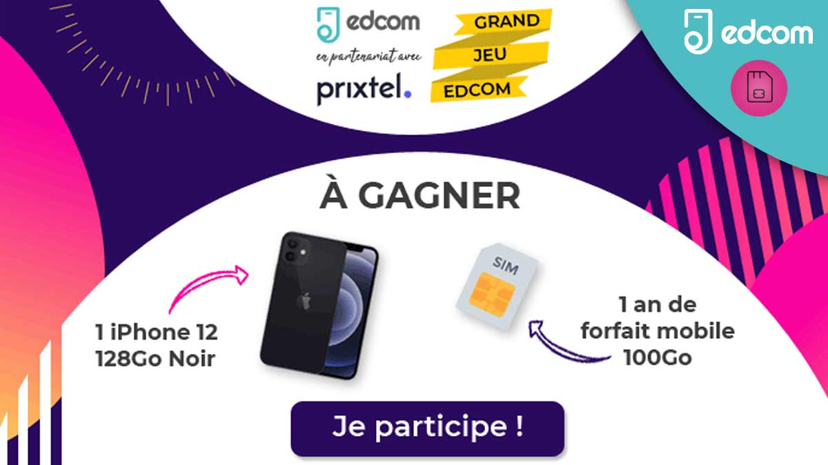 Un iPhone 12 GRATUIT avec 1 an de forfait illimité grâce à EDCOM & Prixtel