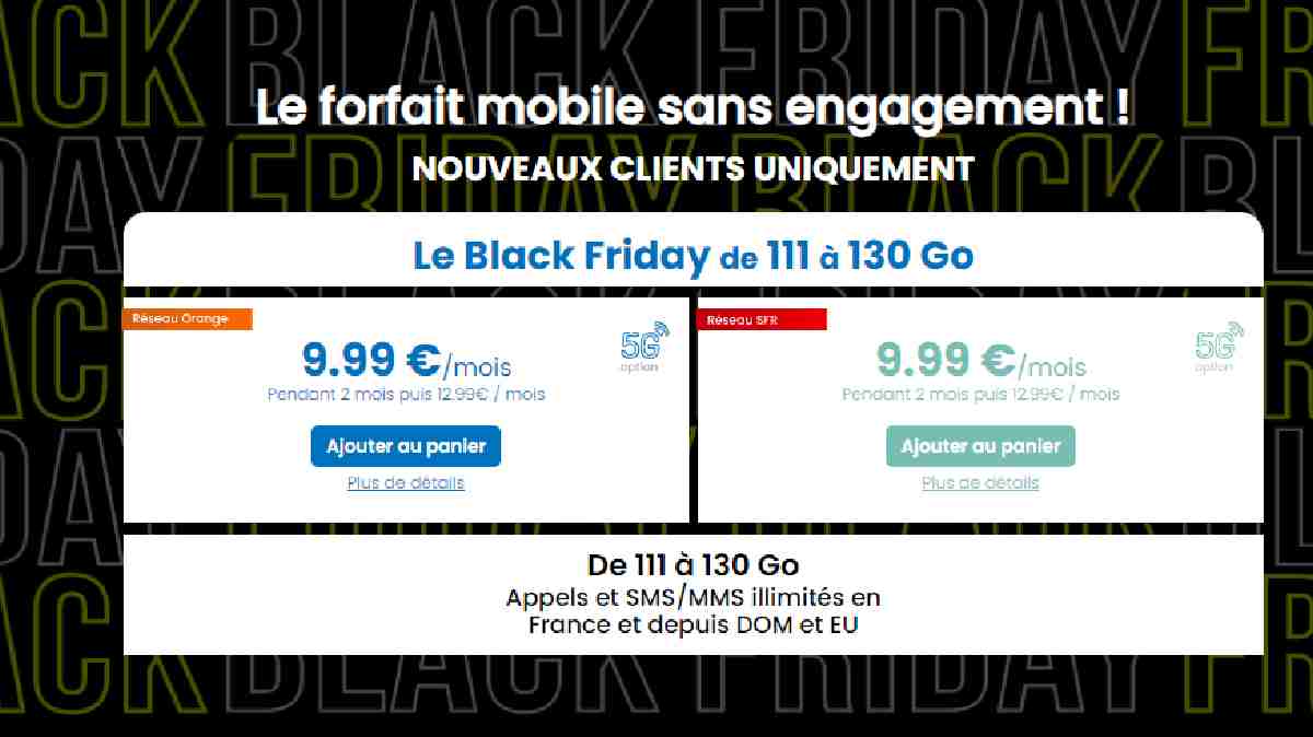 Un nouveau forfait mobile spécial Black Friday avec 111Go à seulement 9.99€ sur le réseau Orange ou SFR débarque chez YouPrice !