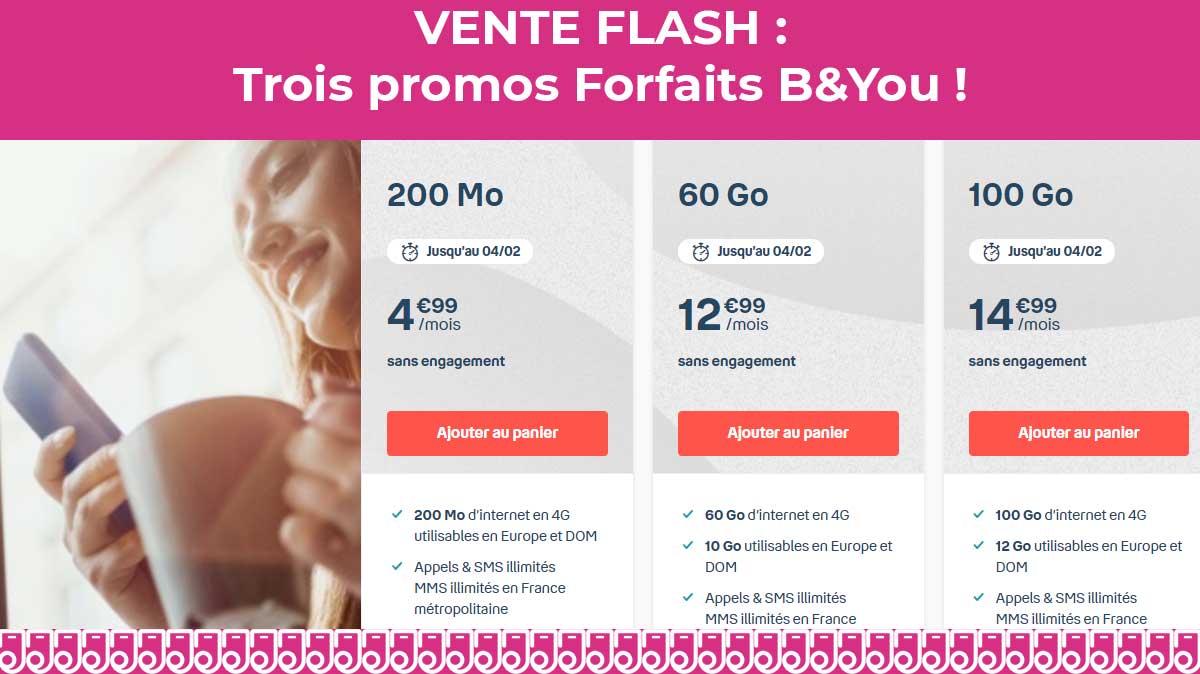 VENTE FLASH ! Les trois promos forfaits mobiles B&You de Bouygues Telecom