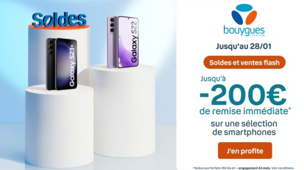 Vente flash Bouygues Telecom : jusqu’à 200 € de remise immédiate sur une sélection de smartphones, dont le Samsung Galaxy S22 5G et le Xiaomi Redmi Note 12 Pro+ 5G !