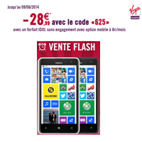 Nokia Lumia 625 : Smartphone 4G à 1€ pendant 3 jours chez Virgin Mobile