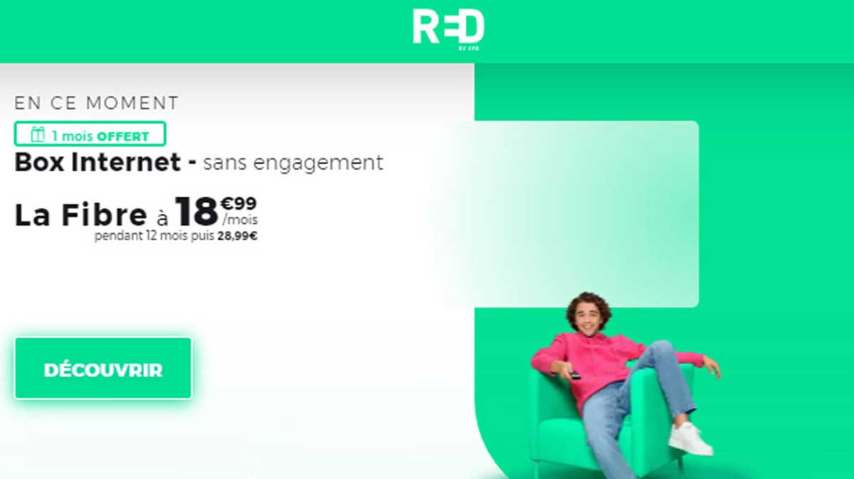Votre BOX internet Fibre sans engagement à seulement 18,99 € avec un mois offert grâce à RED by SFR