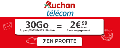 Forfait mobile 30 Go à 2,99? en promo chez Auchan Telecom