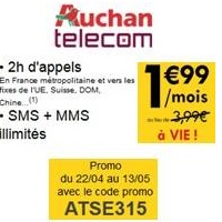Dernières heures pour profiter d’un forfait 2h SMS et MMS illimités à 1.99€ chez Auchan Telecom !