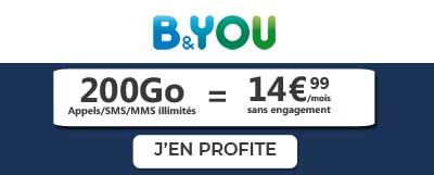 Forfait 200 Go de B&You de Bouygues à moins de 15 euros