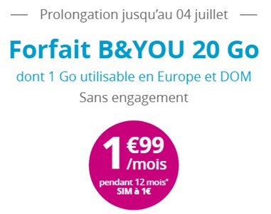 Le forfait B&YOU 20Go de Bouygues Telecom à 1.99 euros à saisir immédiatement