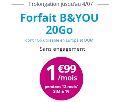 Bouygues Telecom : La série spéciale B&You 20Go à 1.99 euros est à nouveau prolongée