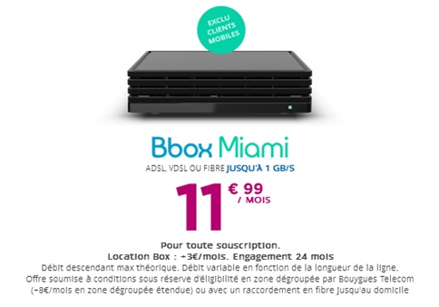 L'offre Bbox Miami en promo à 11.99euros/mois pour les clients mobiles Bouygues Telecom
