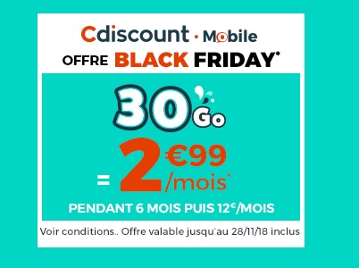 Cdiscount Mobile dégaine sa vraie promo du Black Friday avec 30Go à 2,99 euros... Qui dit mieux ?