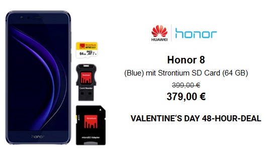 Bon plan Saint-Valentin : Honor 8 avec une carte SD Strontium (64GB) à 379 euros