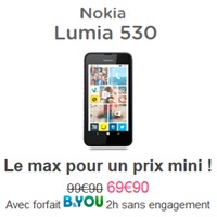 Bon plan Bouygues Telecom : Le Nokia Lumia 530 en promo avec un forfait B&You sans engagement !