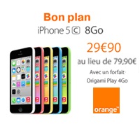 Bon plan Orange : iPhone 5C en promo à 29.90€ avec le forfait Origami Play 4Go !