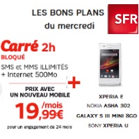 Bon plan SFR : Xperia E, Xperia U, Nokia Asha 302 et Galaxy S3 mini en promotion
