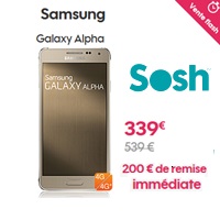 Vente flash exceptionnelle : Le Samsung Galaxy Alpha à 339€ au lieu de 539€ avec un forfait Sosh !