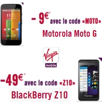 Le Blackberry Z10 et le Motorola Moto G en promo chez Virgin Mobile !