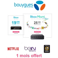 Bouygues Telecom Internet : Bbox à partir de 19.99€, un mois offert sur les options Netflix, beIN Sport et Norton Sécurité !