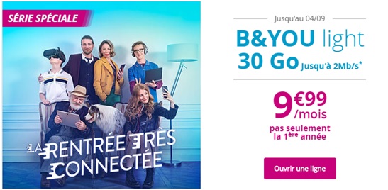  Bouygues Telecom : La série spéciale B&You Light 30Go à 9.99 euros à VIE est prolongée
