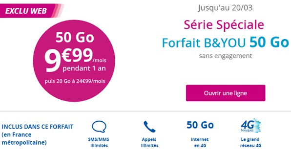 Bouygues Telecom : retour de la série spéciale B&You 50Go à 9.99 euros