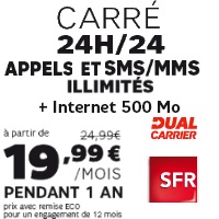 Bon plan SFR : Remise de 5€ avec un forfait mobile Carré 24/24