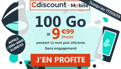 Nouvelle promo : Un forfait mobile avec 100Go de 4G à 9.99 euros chez Cdiscount Mobile 