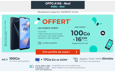 Oppo A16S offert chez Cdiscount