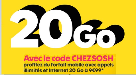 Nouvelle promo SOSH : le forfait illimité 20Go à 9.99euros par mois