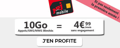 Forfait NRJ Mobile 10 Go à 5 euros